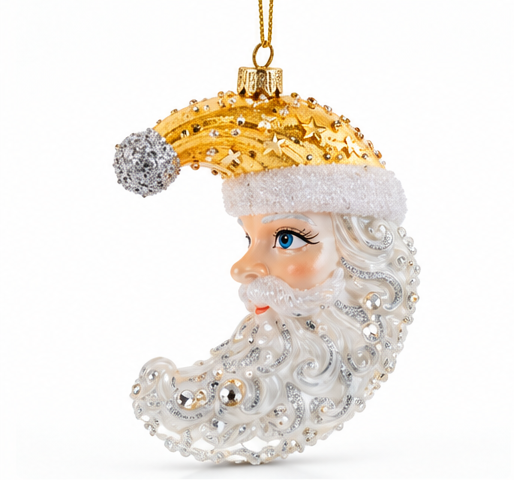Celestial Santa Moon Glass Ornament