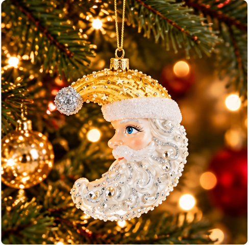 Celestial Santa Moon Glass Ornament