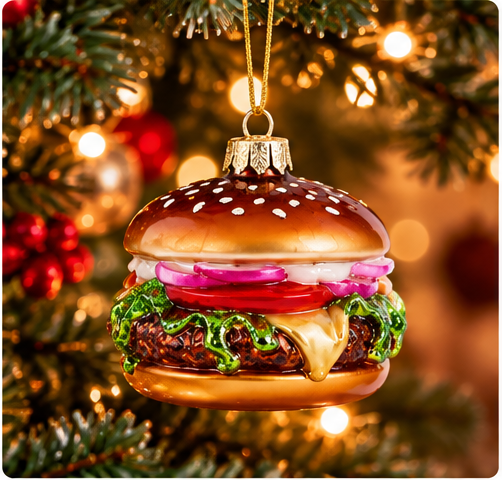 Glass Cheeseburger Christmas Ornament