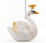 Glass Swan Ornament with Gold Crown