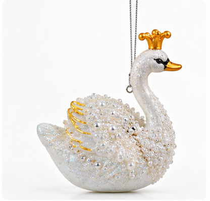 Glass Swan Ornament with Gold Crown