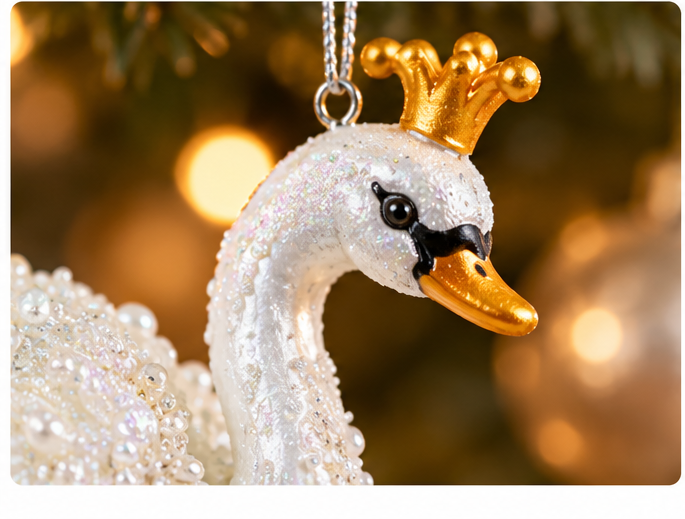 Glass Swan Ornament with Gold Crown