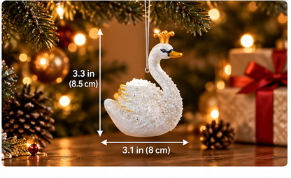 Glass Swan Ornament with Gold Crown