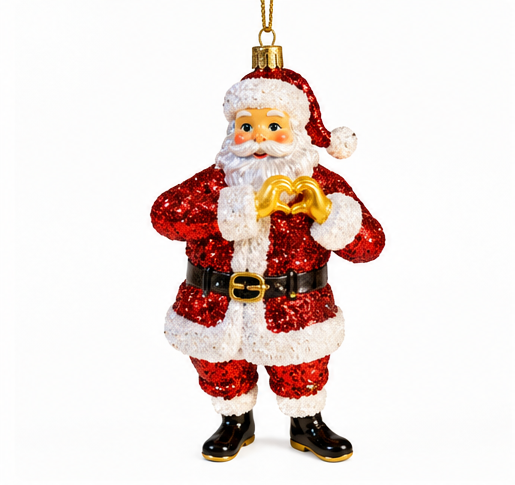 Glittering Santa Heart Hands Ornament