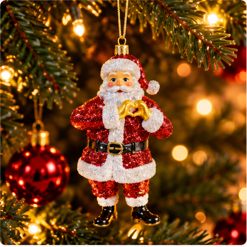 Glittering Santa Heart Hands Ornament
