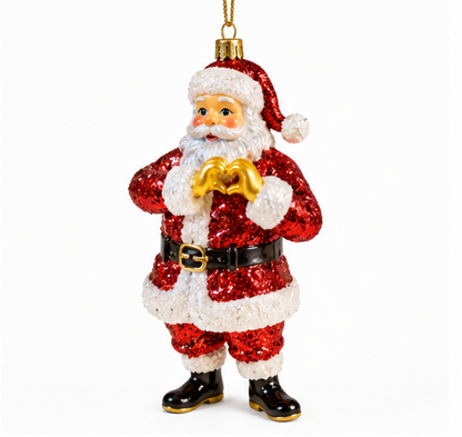 Glittering Santa Heart Hands Ornament