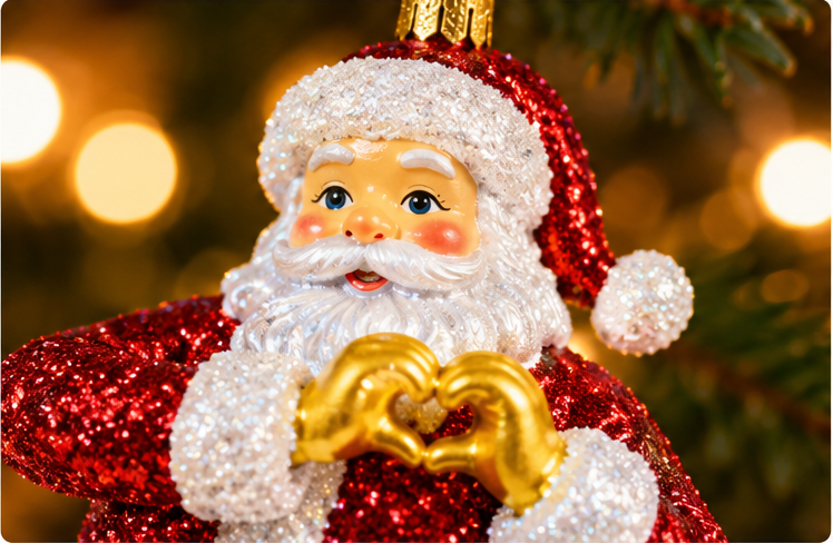 Glittering Santa Heart Hands Ornament