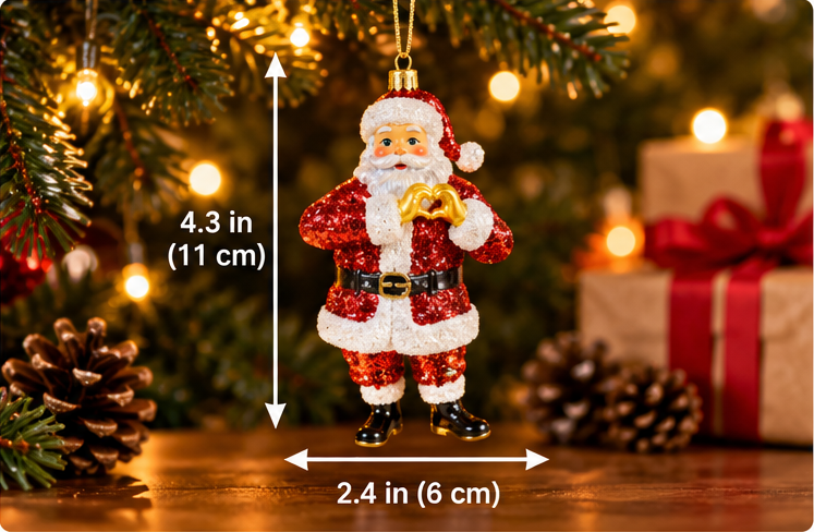 Glittering Santa Heart Hands Ornament