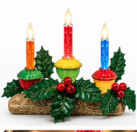 Holly Berry & Greenery Bubble Light Table Decor – 6.9 in