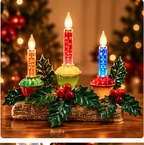 Holly Berry & Greenery Bubble Light Table Decor – 6.9 in