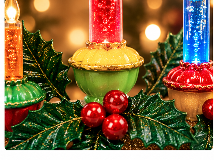 Holly Berry & Greenery Bubble Light Table Decor – 6.9 in