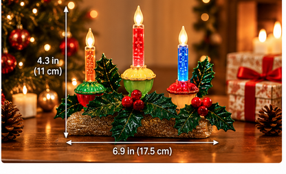 Holly Berry & Greenery Bubble Light Table Decor – 6.9 in