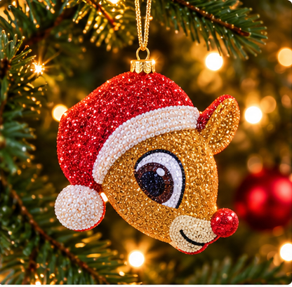 Festive Reindeer Fabric Christmas Ornament