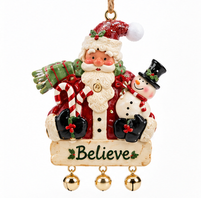 Santa with Snowman & Candy Cane Ornament
