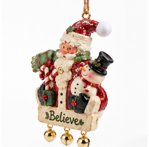 Santa with Snowman & Candy Cane Ornament