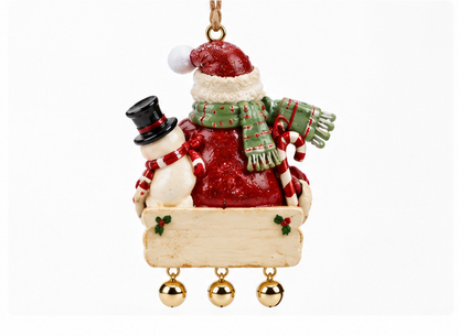 Santa with Snowman & Candy Cane Ornament