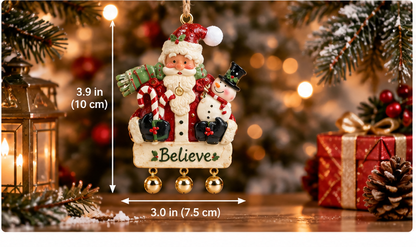 Santa with Snowman & Candy Cane Ornament