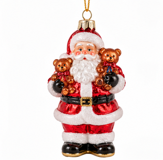 Glass Santa & Teddy Bear Ornament