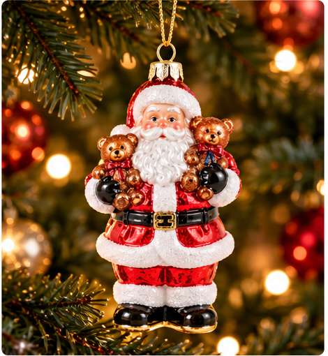 Glass Santa & Teddy Bear Ornament