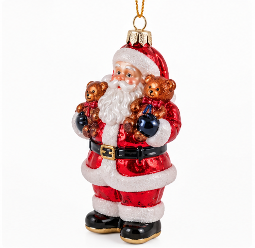Glass Santa & Teddy Bear Ornament