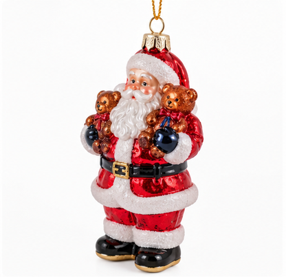 Glass Santa & Teddy Bear Ornament