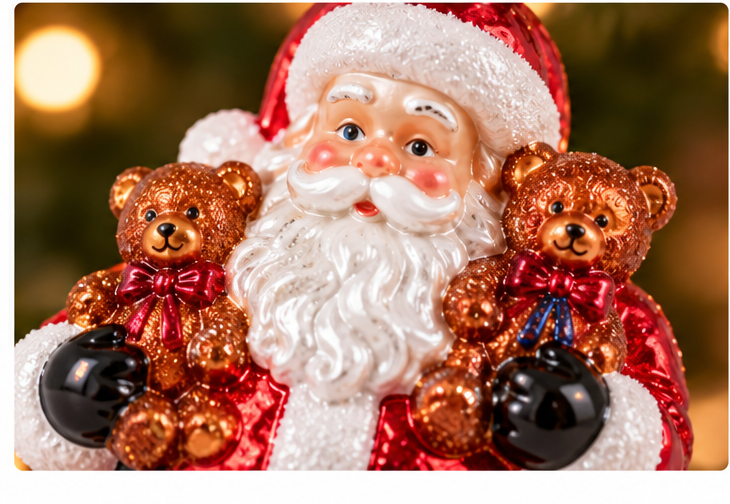 Glass Santa & Teddy Bear Ornament