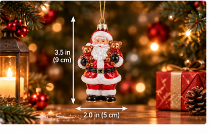 Glass Santa & Teddy Bear Ornament
