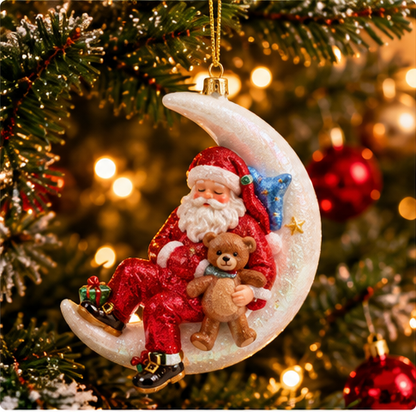Sleeping Santa Crescent Moon Ornament