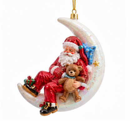 Sleeping Santa Crescent Moon Ornament